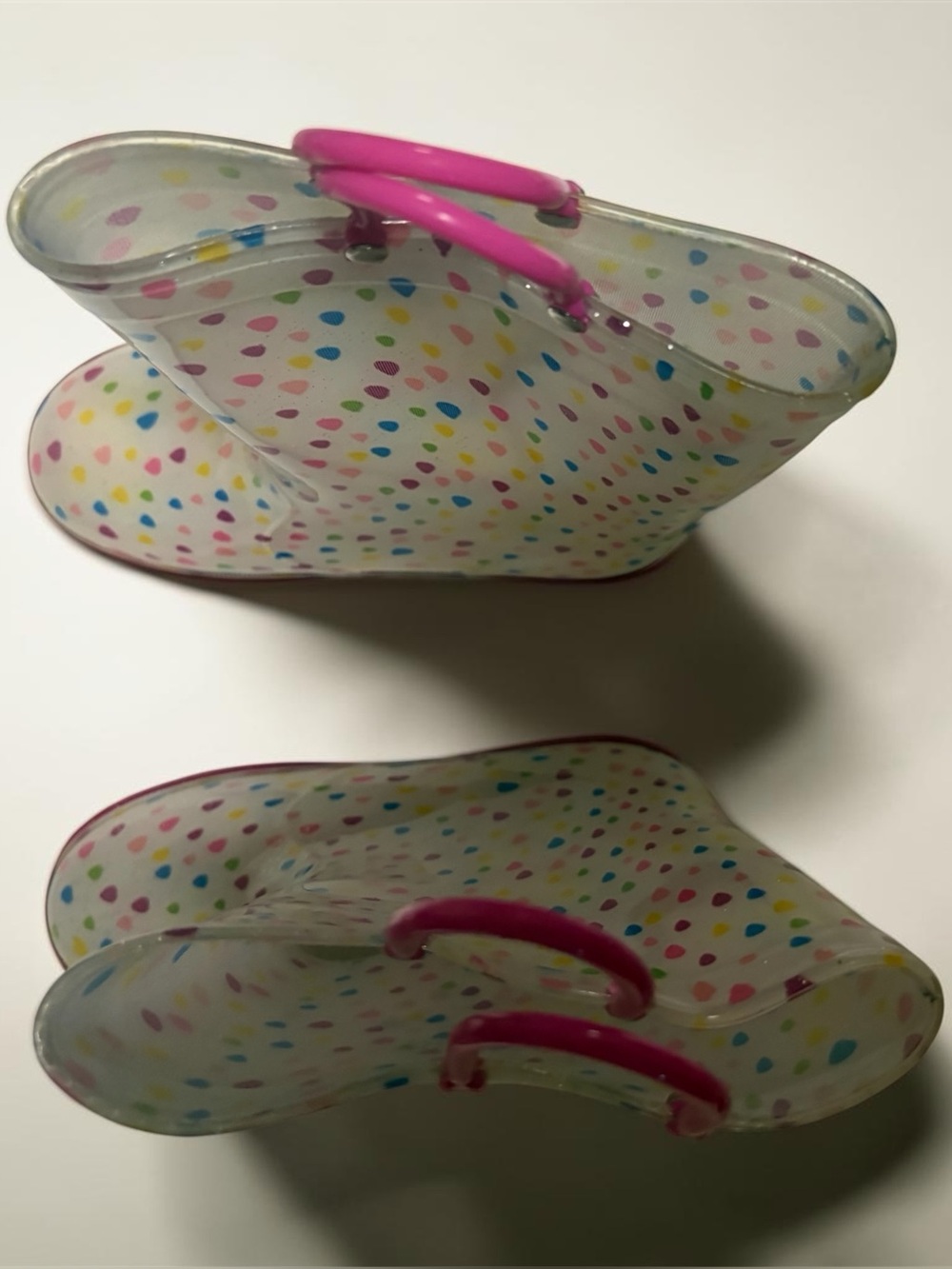 Clear Polka Dot Jelly Wedge rain boots with Pink Straps